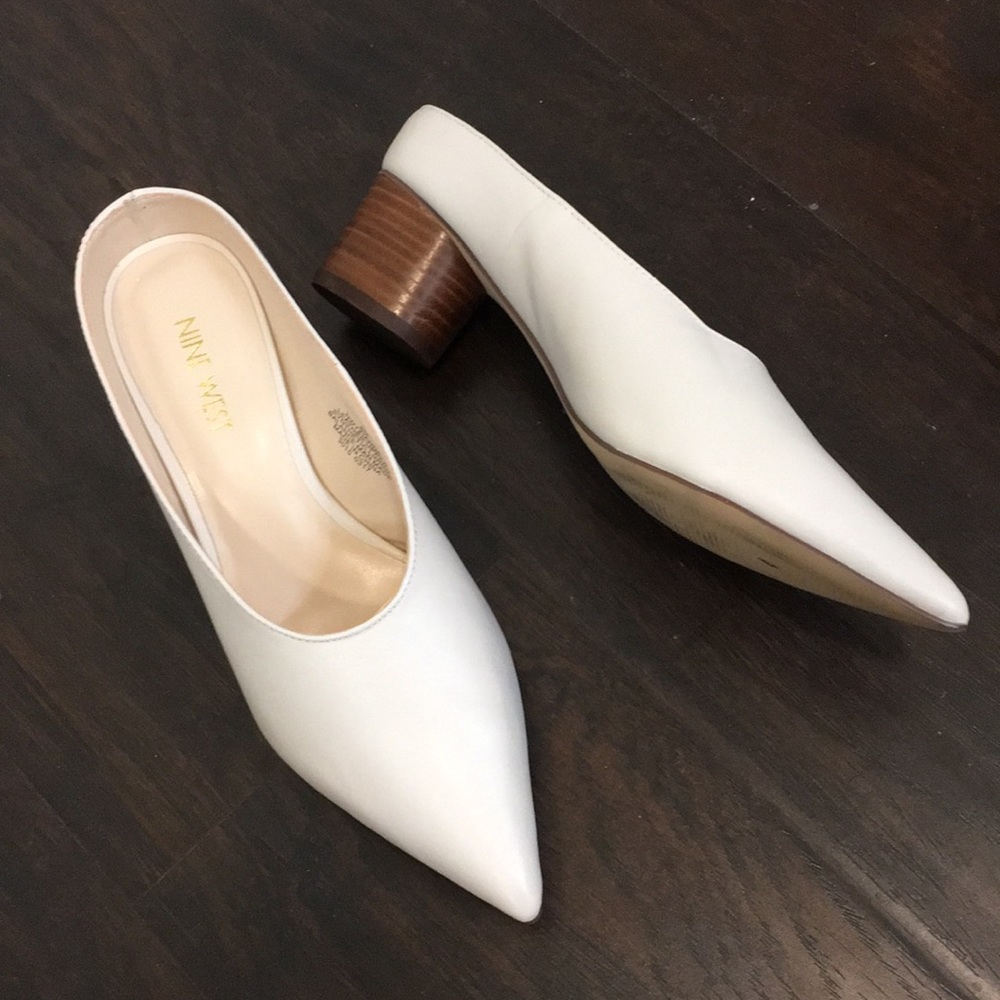 Nine West off white slip on mules